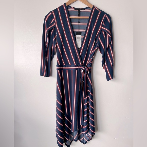 NWT BCBGMaxAzria Stripe Cross Front Tie Dress, XXS - Picture 3 of 12